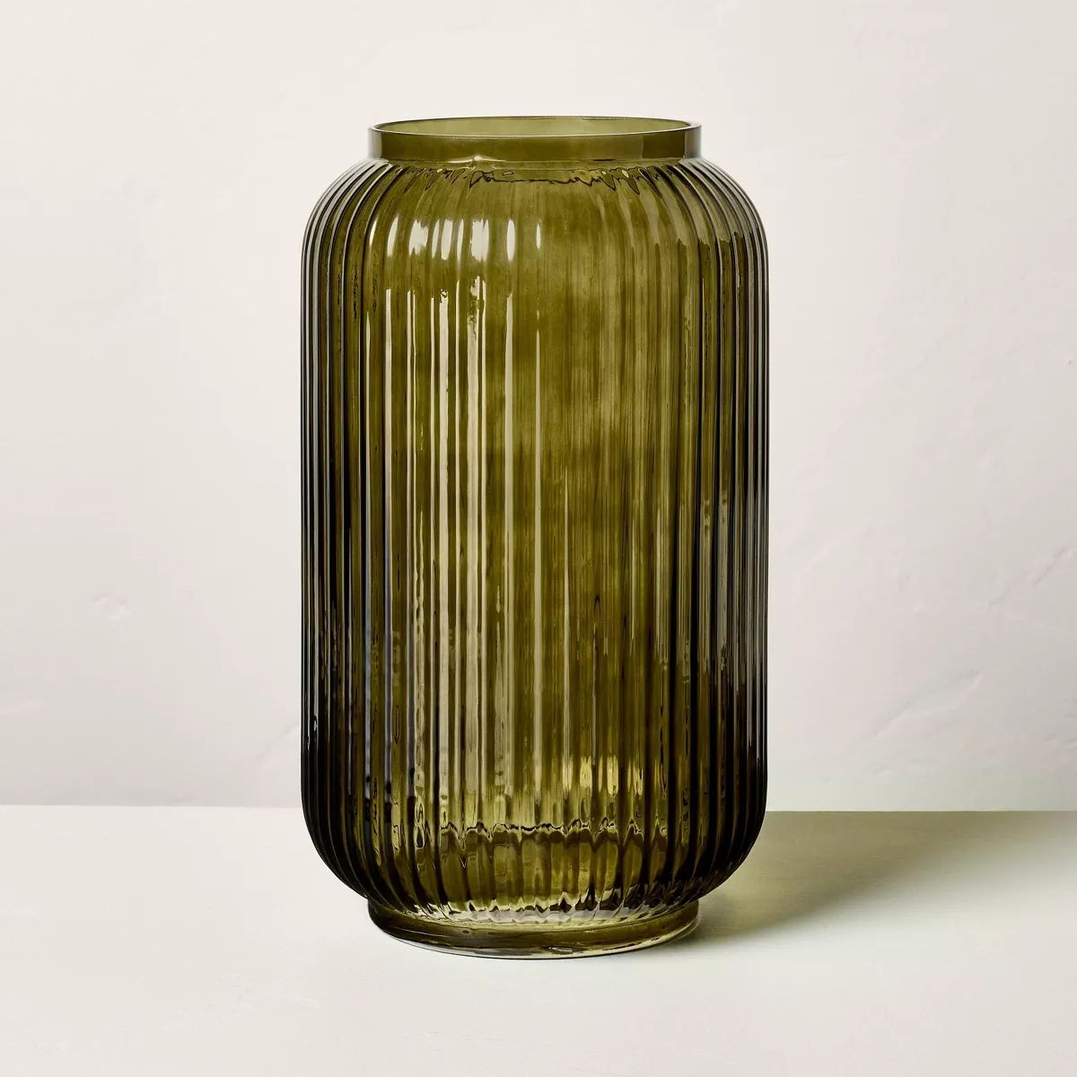 Tinted Glass Ribbed Jug Vase Olive Green - Hearth & Hand™ with Magnolia | Target