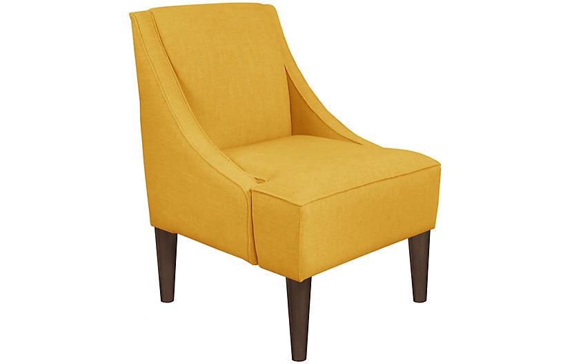 Quinn Swoop-Arm Accent Chair, Mustard Linen | One Kings Lane