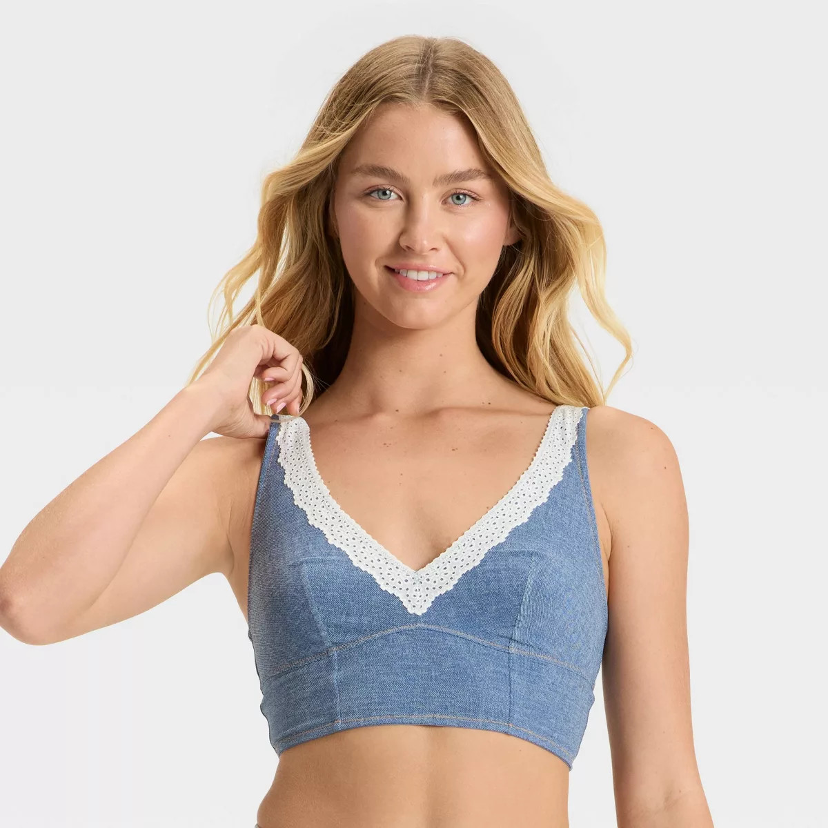 Women's Denim Scoop Longline Bralette - Colsie™ Dark Blue | Target