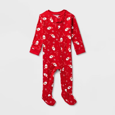 Baby Santa Print Ribbed Holiday Matching Family Footed Pajama - Wondershop™ Red | Target