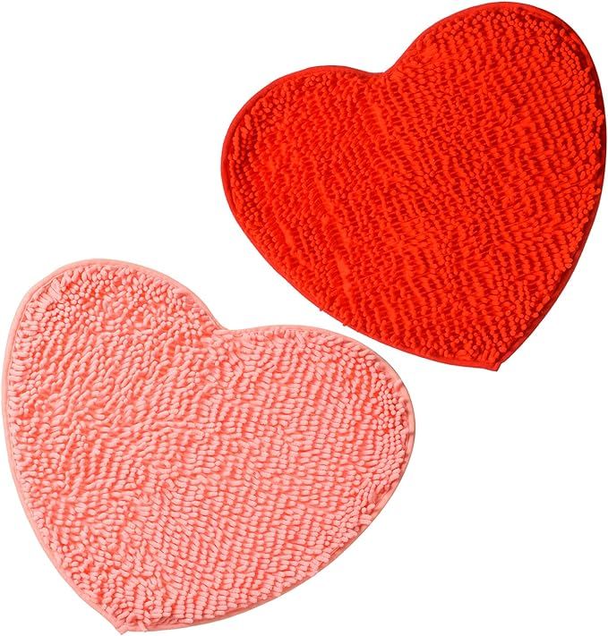 2 Pack Valentine's Day Heart Shaped Rug Love Decorative Floor Mat Heart Shag Shower Mat Non-Slip ... | Amazon (US)