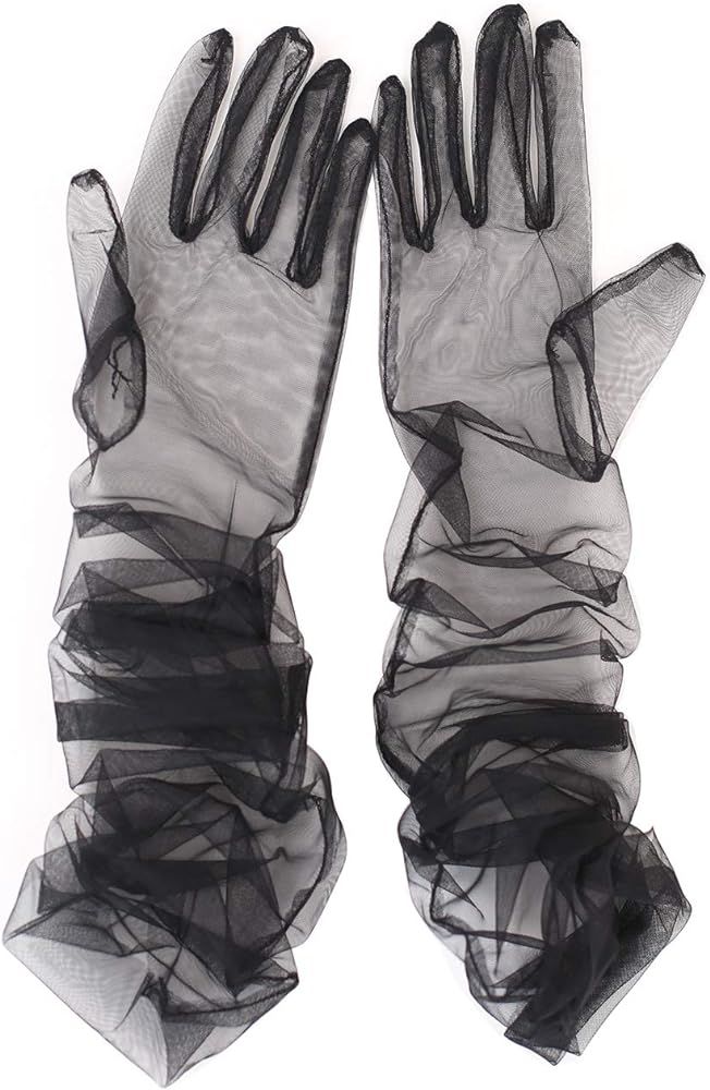 YCShun Women's Tulle long Wedding Bridal Gloves Long Opera Party Gloves 27" Elbow Length Sheer Gl... | Amazon (US)