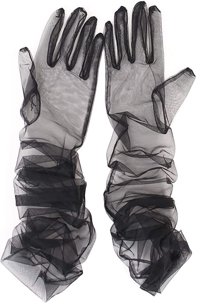 YCShun Women's Tulle long Wedding Bridal Gloves Long Opera Party Gloves 27" Elbow Length Sheer Glove | Amazon (US)