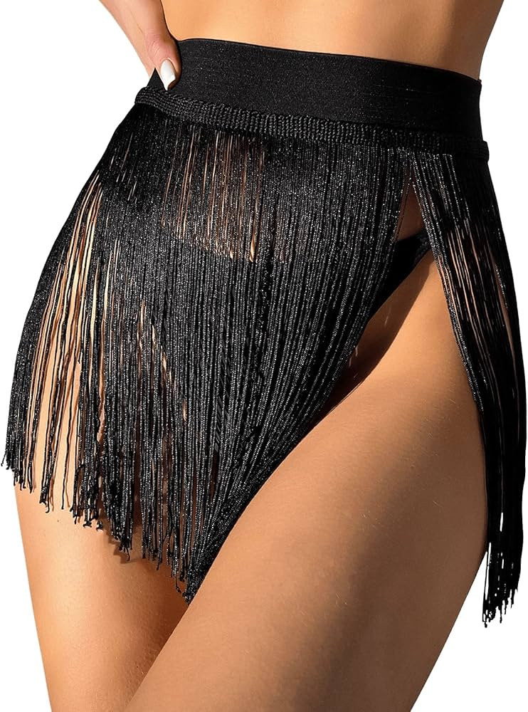 Verdusa Women's Fringe Trim High Waisted Mini Skirts Cover Up | Amazon (US)