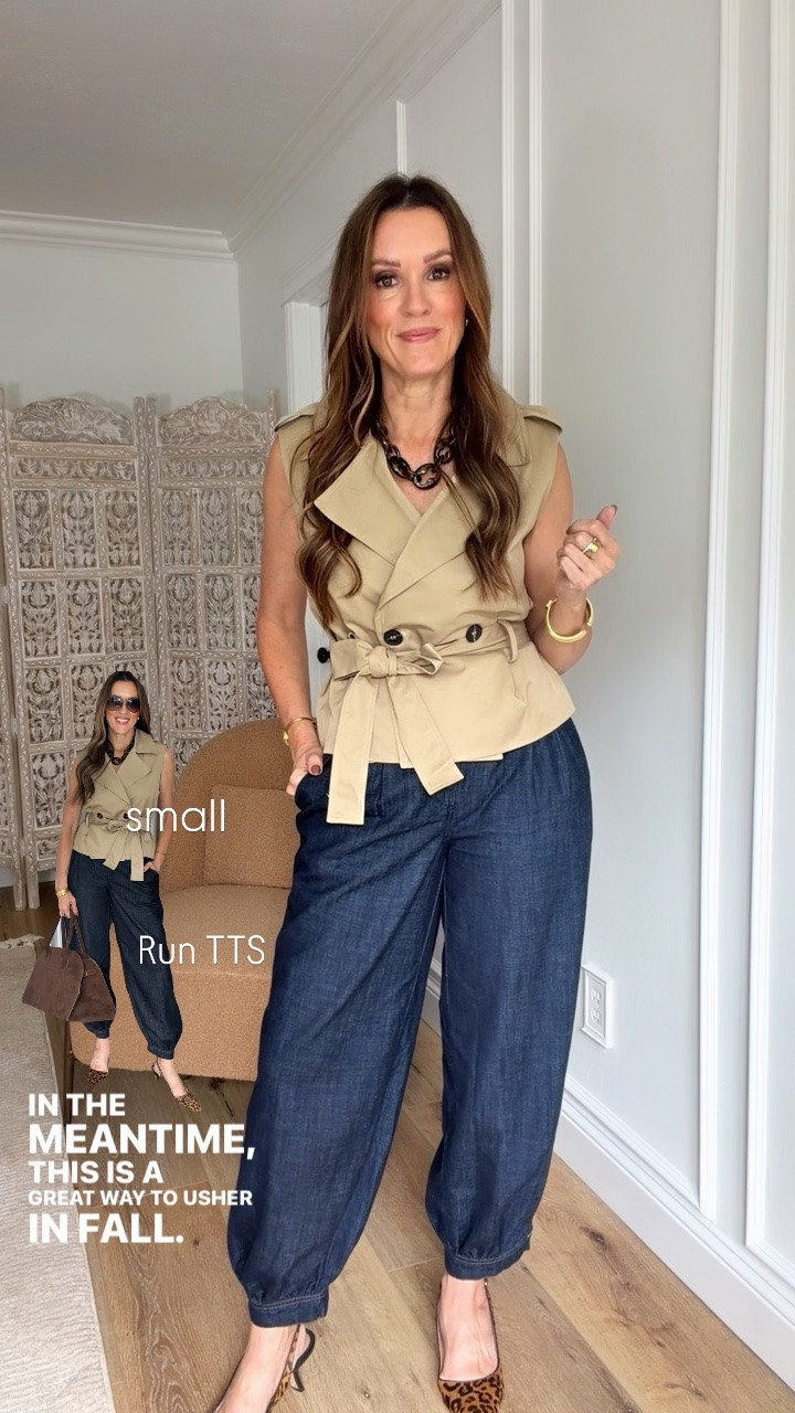 Since fall is being a tad stubborn, warm fall looks will have to do!

Sizing notes:
Trench vest-small
Balloon jeans-size 28, fit TTS. Linked options, too.
Heels-TTS

fall outfit

#LTKootd #LTKgrwm #LTKOver40