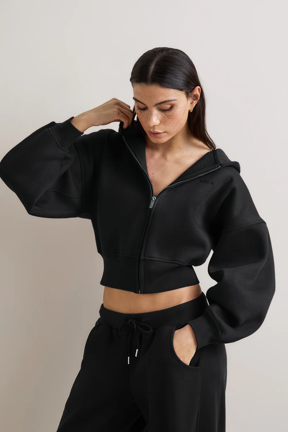 Cocoon Zip Through Hoodie - Black | TALA (UK)