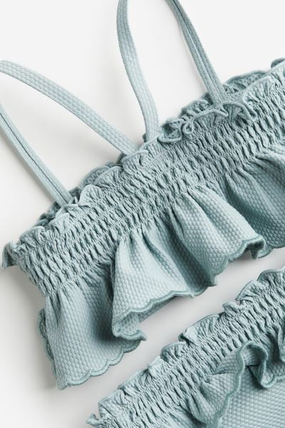 Ruffle-trimmed Smocked Bikini - Light turquoise - Kids | H&M US | H&M (US + CA)