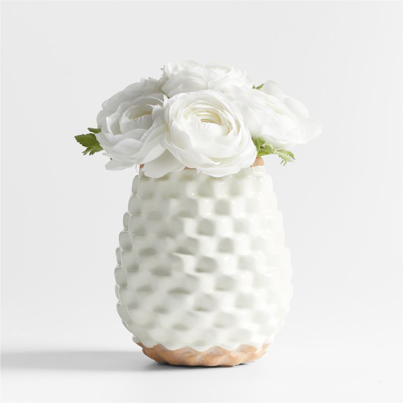 White Ranunculus Faux Floral Arrangement in Rati Vase | Crate & Barrel | Crate & Barrel