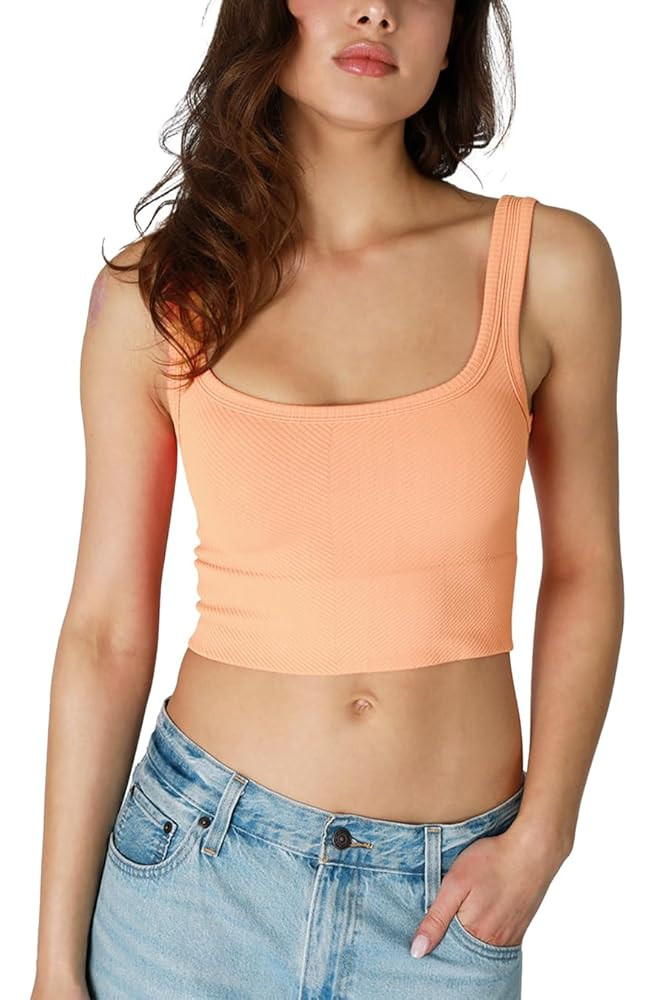NIKIBIKI Women Seamless Chevron Ribbed Crop Top, Made in U.S.A, One Size | Amazon (US)