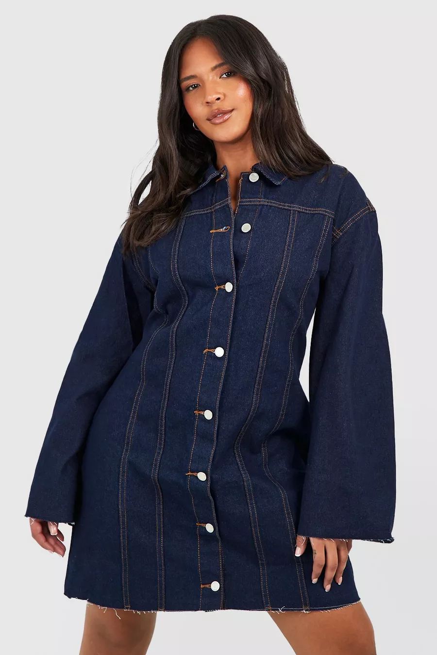 Plus Raw Hem Denim Shirt Dress | boohoo (US & Canada)