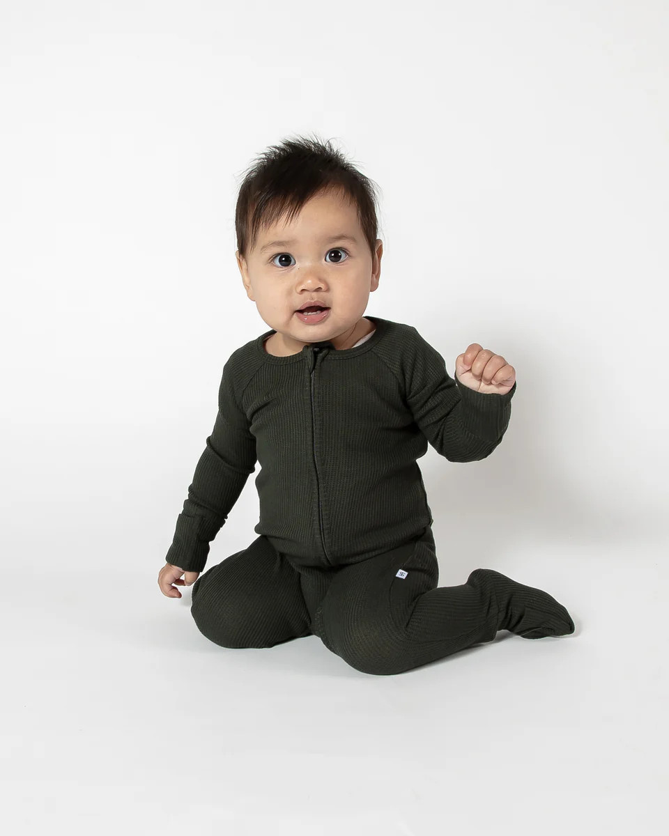 Deep Forest Green Waffle Convertible Footed One Piece | Sunset Snuggles