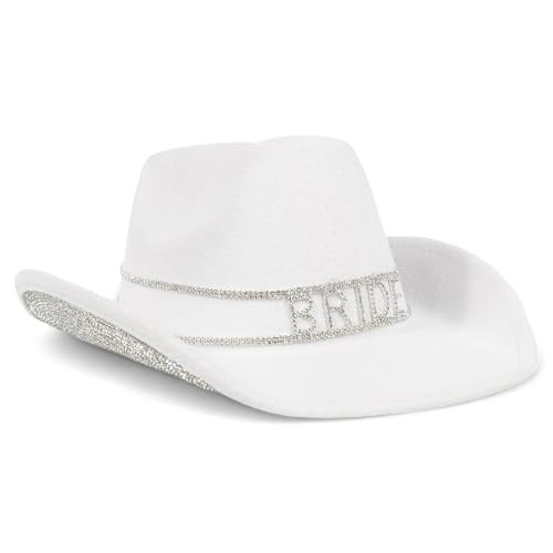 MTaM More Than a Mood Rhinestone Bride Cowboy Hat | Bachelorette Party Hat, White Cowgirl Hat Wedding Bridal Shower Decoration, Bride to be Gift, Country-Western Novelty | Amazon (US)
