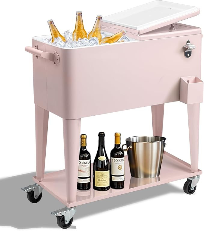 Amazon.com: Outvita 80 Quart Rolling Ice Chest, Portable Bar Drink Cooler with Catch Basin, Botto... | Amazon (US)