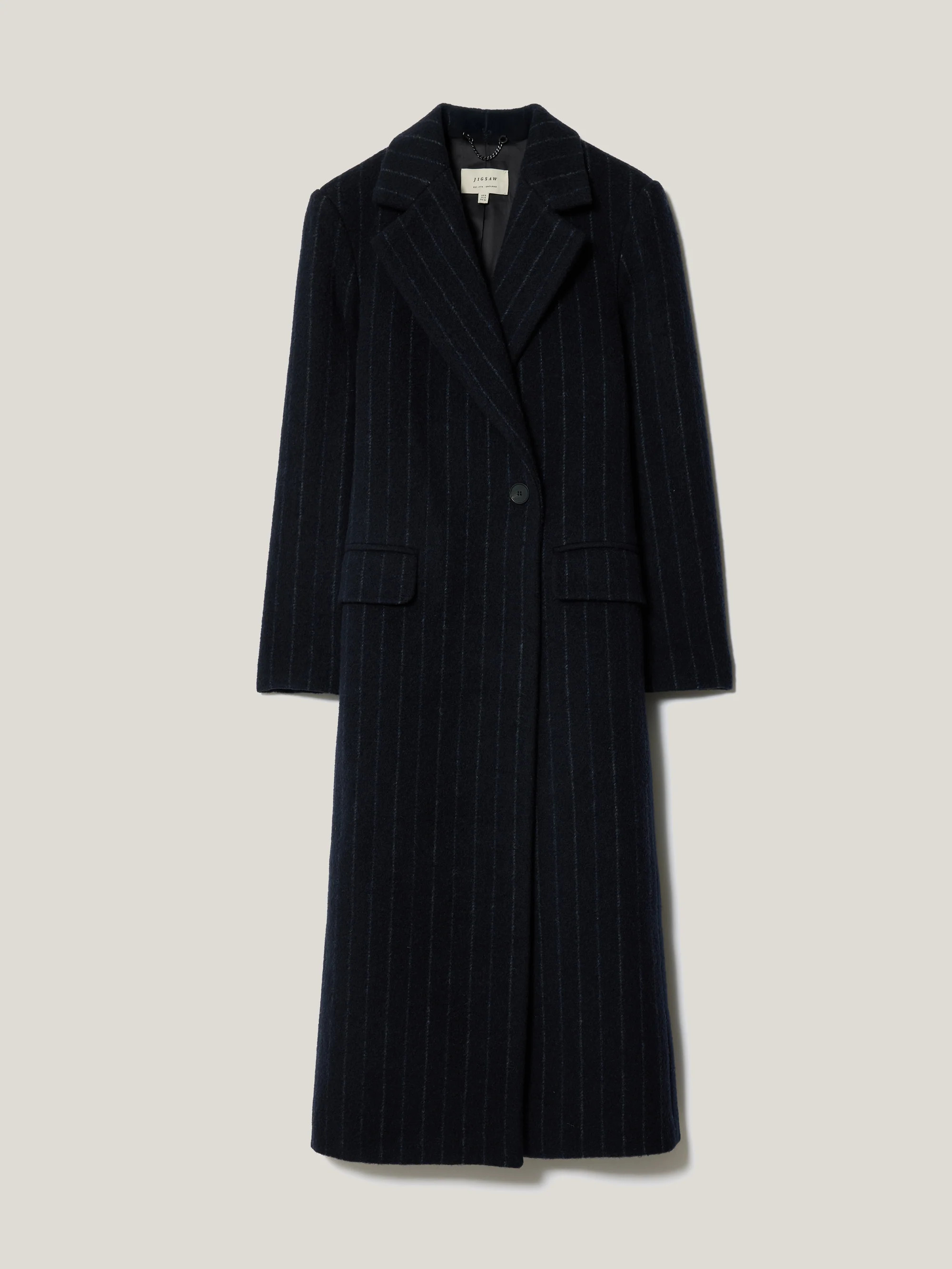 Chalk Stripe Maxi City Coat | Navy | Jigsaw (UK)