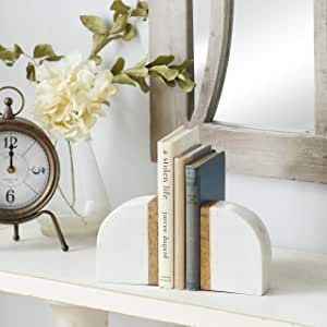 Deco 79 Marble Bookends with Wood Details, Set of 2 4"W, 5"H, White | Amazon (US)