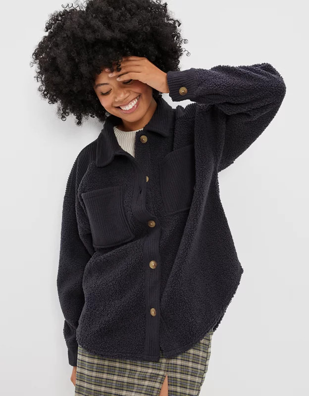 AE Cozy Sherpa Shacket | American Eagle Outfitters (US & CA)
