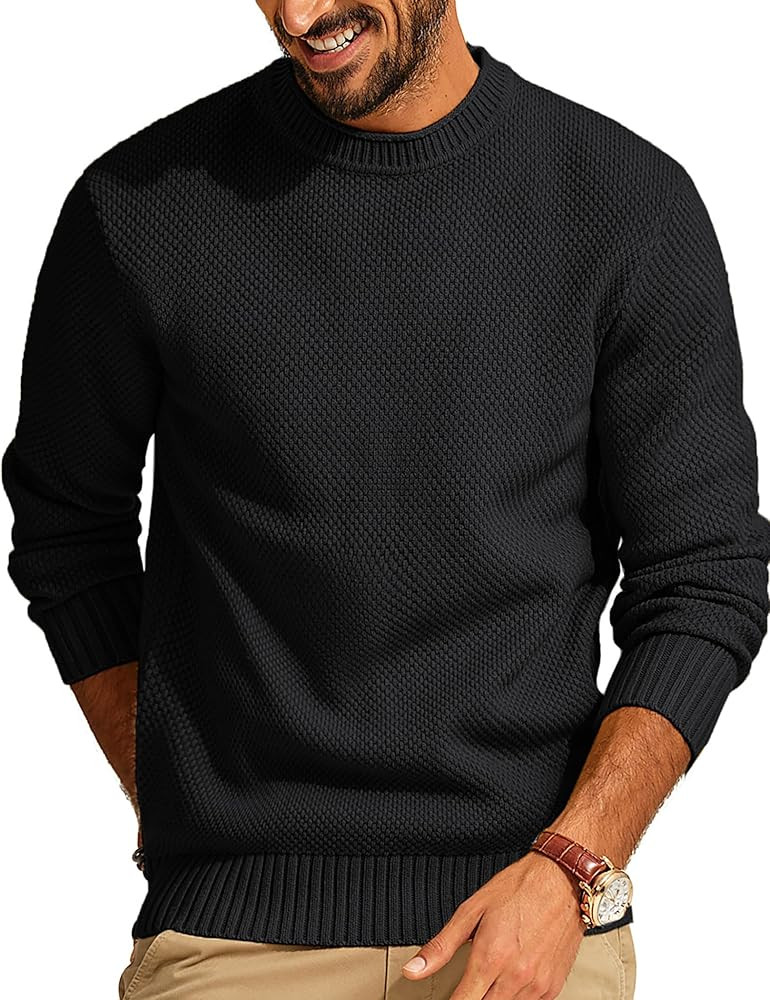 PJ PAUL JONES Mens Sweater Waffle Knit Crewneck Sweater Textured Long Sleeve Pullover | Amazon (US)