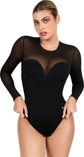 Shapewear Illusion Mesh Long Sleeve Tummy Control Bodysuit | Nordstrom