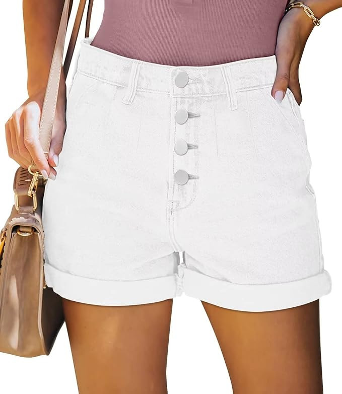 FEKOAFE 2024 Womens Stretchy Denim Shorts Summer Casual Mid/High Waisted Ripped Jean Shorts for W... | Amazon (US)