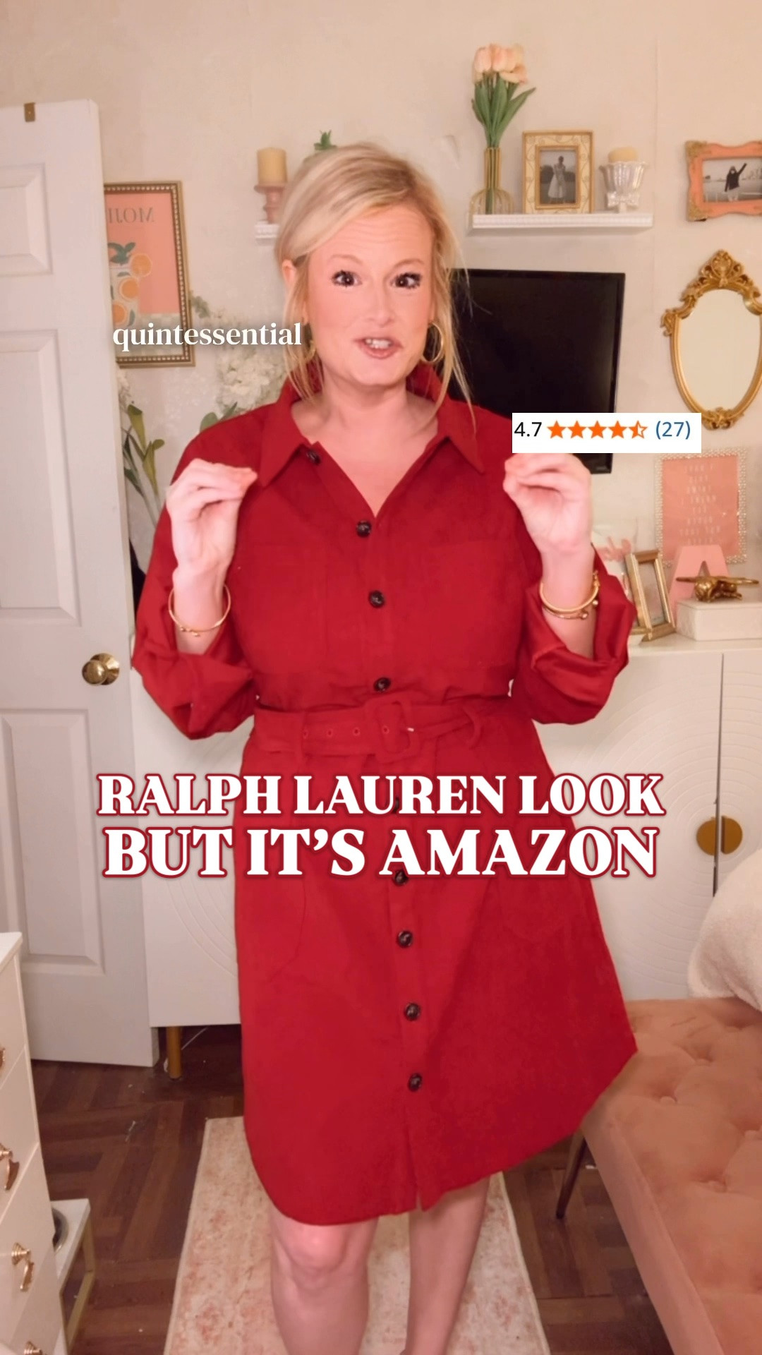 Ralph Lauren look for less | Amazon corduroy dress | preppy fall outfits | fall dresses women

Ralph Lauren taste, Amazon budget. This corduroy shirtdress has that classic Western-prep look, and the shorter length gives you another way to wear it for fall.

The pointed collar, button front and matching buckle belt bring that polished, equestrian-inspired style together. The corduroy adds rich texture, while the belt defines the waist. And this red? So good for carrying your fall wardrobe straight into Christmas outfit season.

I’m wearing a large. I’d say it runs true to size, but I sized up for a little extra room in the bust. It comes in several colors, and there’s a midi version if you prefer more length.

Wear it with ballet flats for teacher outfits or casual work outfits, then add knee-high boots for cooler days. Such a versatile fall dress for church, brunch, Thanksgiving, fall family photos and holiday dinners. Add tights and a coat to keep wearing it into winter.

If you love Ralph Lauren style and classic preppy dresses on a budget, shop the short and midi options below.

Ralph Lauren inspired dress, Ralph Lauren look for less, Amazon corduroy dress, corduroy shirt dress women, corduroy mini dress, red corduroy dress, belted shirt dress, long sleeve fall dress, button front dress, preppy fall outfits women, affordable fall dresses, fall outfits women over 50, fall fashion hauls, teacher outfits fall, work outfits women, casual office dress, Thanksgiving dress, Christmas dress women, fall dress with boots, Western prep style, equestrian inspired outfits, Amazon fall fashion, Amazon finds

#AmazonFinds #FallDresses #PreppyStyle #LookForLess #TeacherOutfits #CorduroyDress #FallOutfits

#LTKSeasonal #LTKWorkwear #LTKMidsize