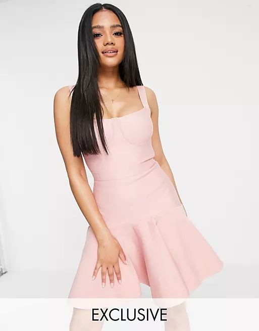 Band Of Stars bandage corset detail flippy mini dress in pale pink | ASOS (Global)