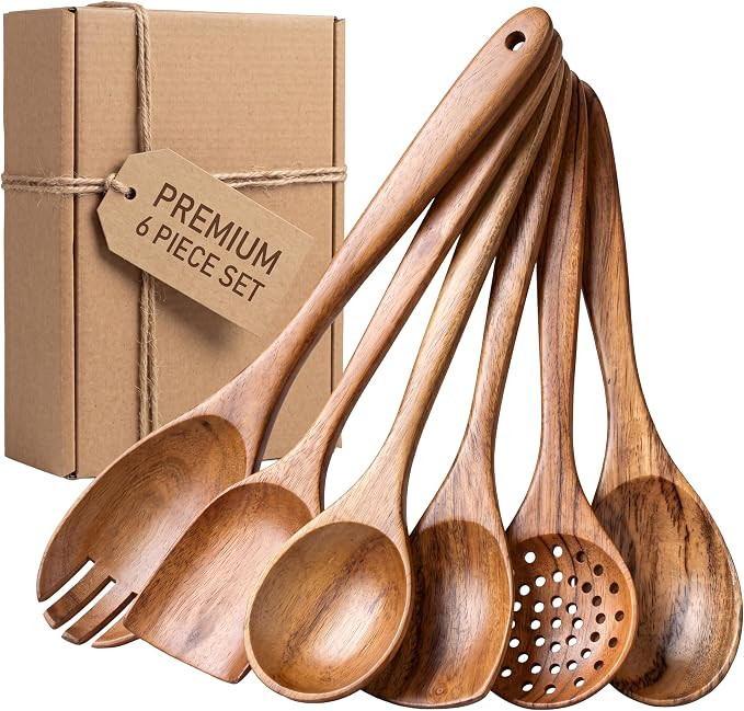 Wooden Spoon Set for Cooking & Serving – 6-Piece Eco-Friendly Kitchen Utensils – Handmade Aca... | Amazon (US)