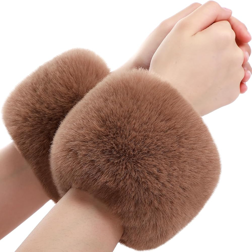 SATINIOR Faux Fur Short Wrist Cuff Winter Fuzzy Wrist Cuff Warmers for Women Girls Favors | Amazon (US)