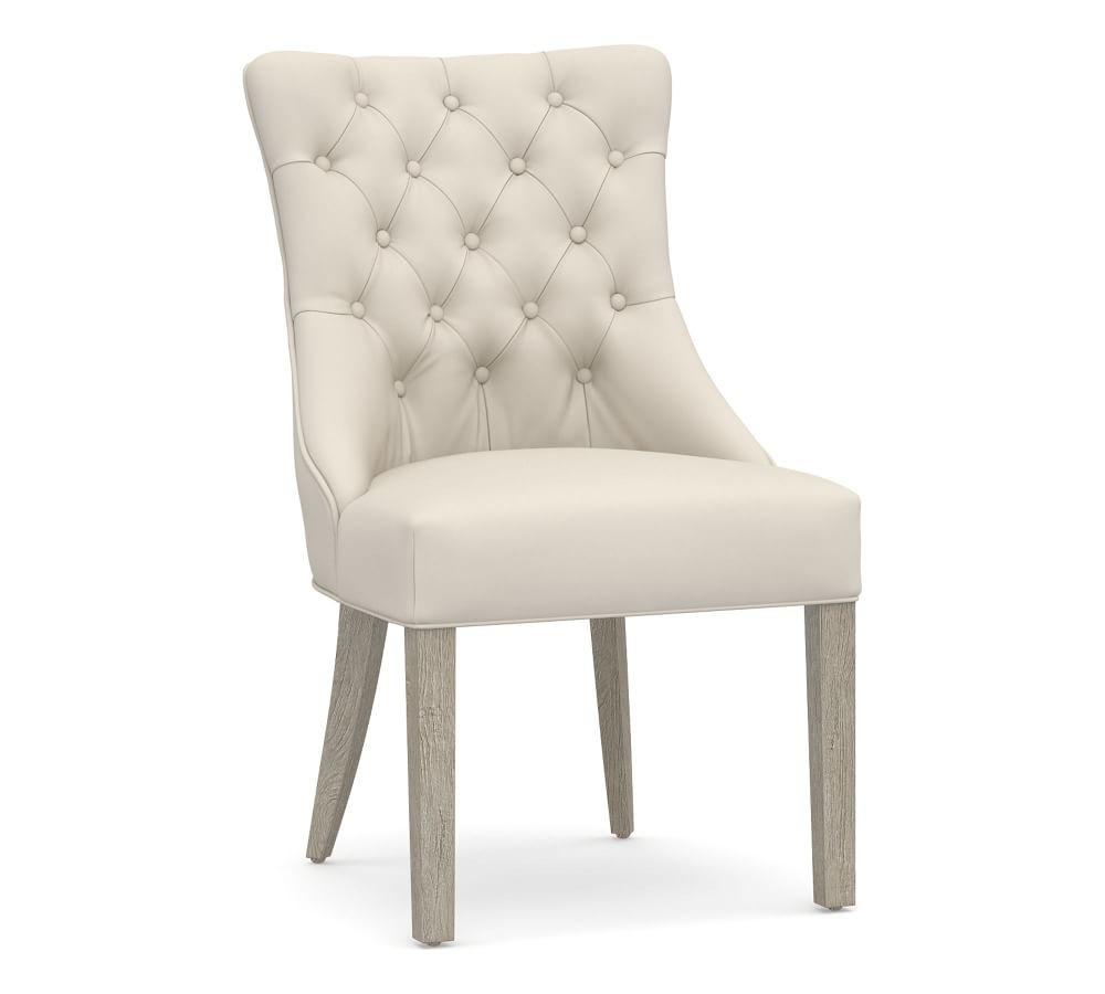Hayes Upholstered Tufted Dining Side Chair, Gray Wash Frame, Twill Cream | Pottery Barn (US)