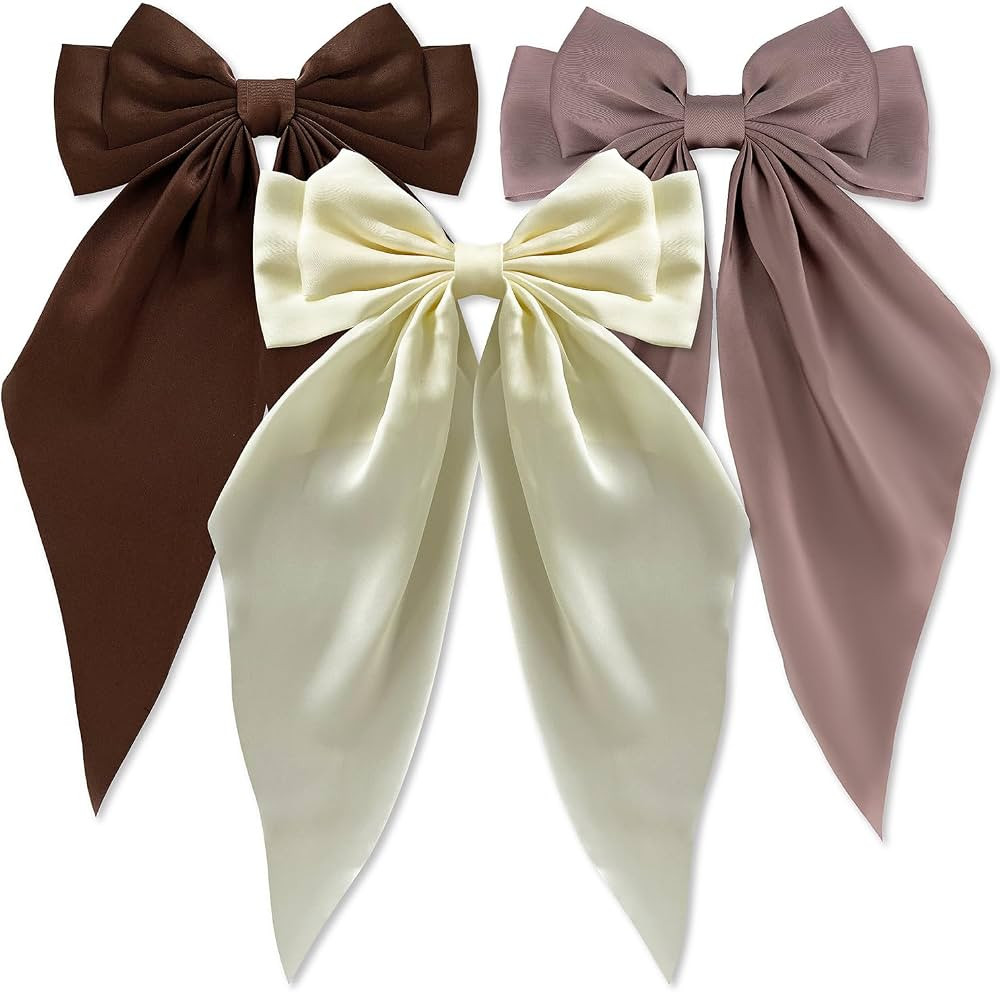 3 PCS Silky Satin Hair Bows, Oversized Long Tail Bows with Barrette Clips, Coquette Hair Accessor... | Amazon (US)