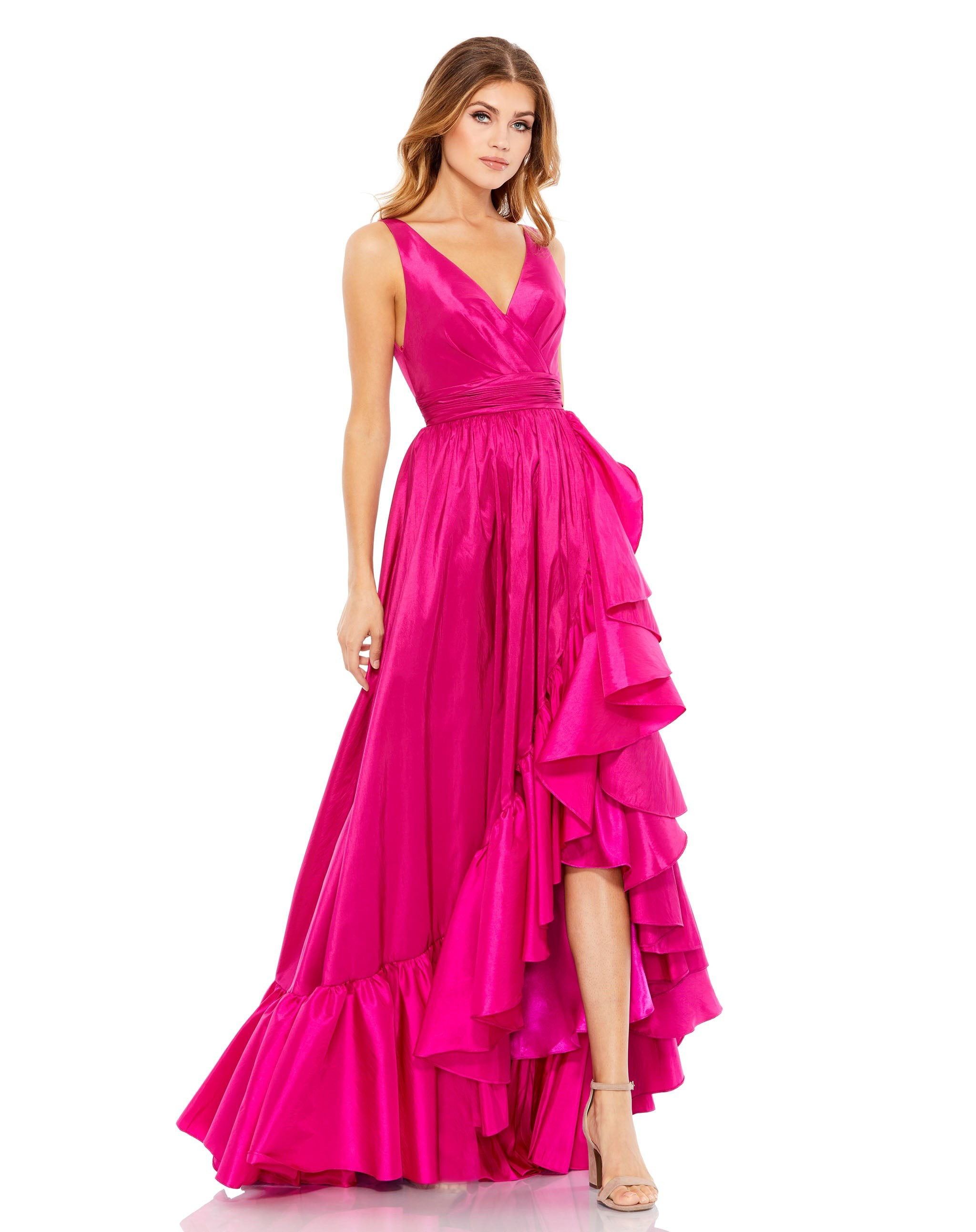Taffeta Hi-Low Ruffle Gown | Mac Duggal