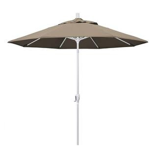 California Umbrella 9 ft. Matted White Aluminum Market Patio Umbrella Push Tilt in Taupe Pacifica... | The Home Depot