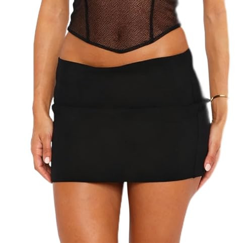 Mefija Black Mini Skirt Low Rise Bodycon Stretchy Mini Skirt for Women (M, Black) | Amazon (US)