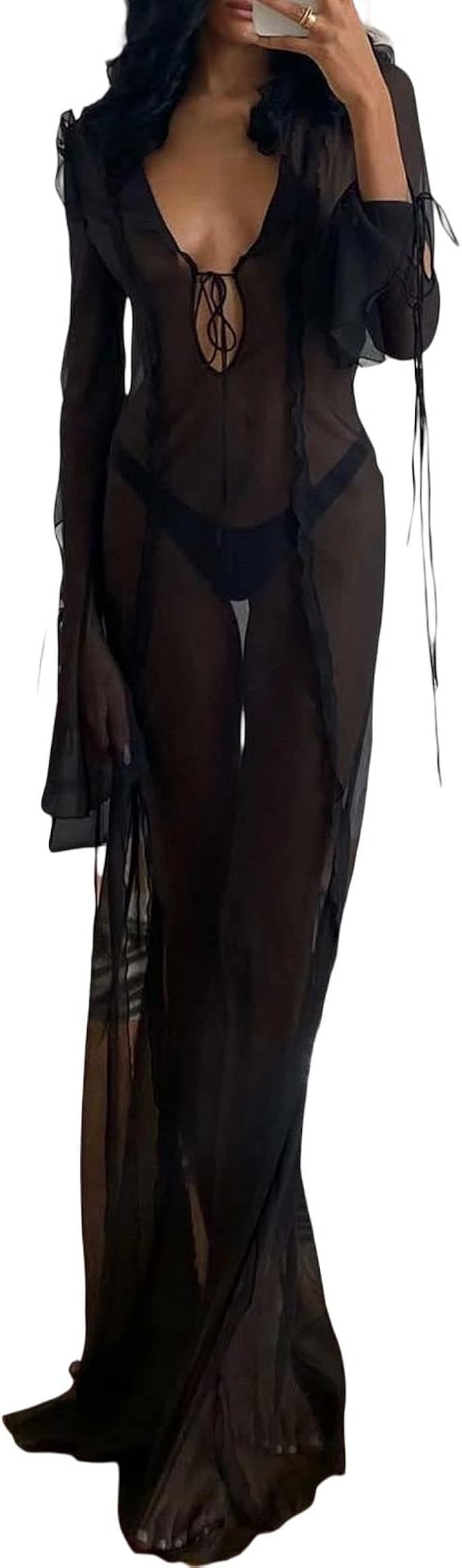 Scriardv Y2k Grunge Robe longue en maille transparente pour femme | Amazon (FR)