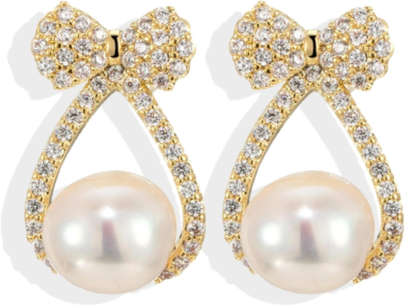 Christmas Earrings Womens Gifts for Christmas Bow Earrings Rhinestone Pearl Bow Earrings for Wome... | Amazon (US)