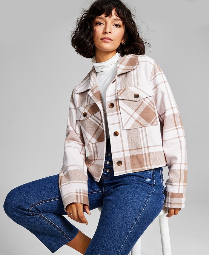 And Now This Women's Cropped Plaid Shirt Jacket & Reviews - Jackets & Blazers - Women - Macy's | Macys (US)