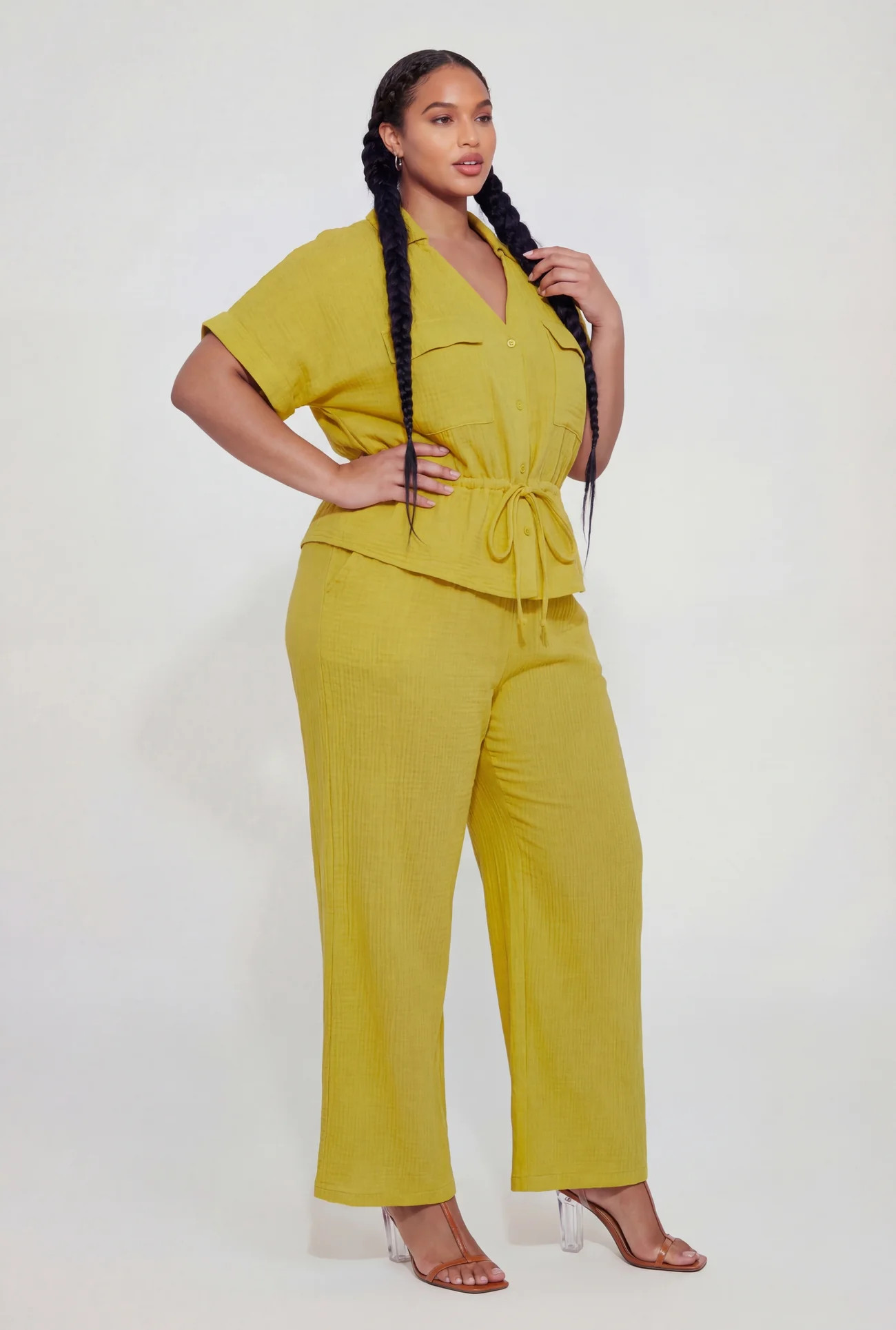 Plus Size High Waisted Gauze Knit Pants | Rainbow Shops