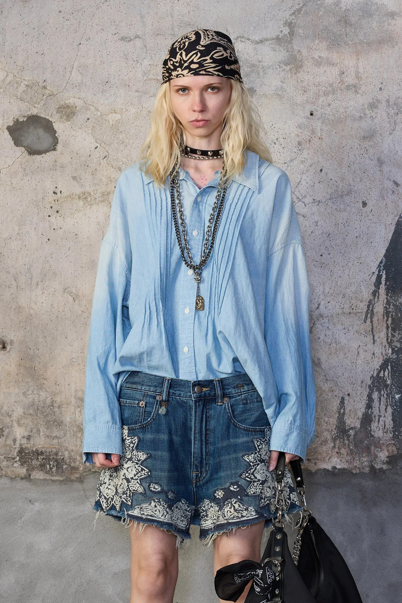 R13 Pintuck Dropneck Shirt - Worn Blue Chambray / S | R13