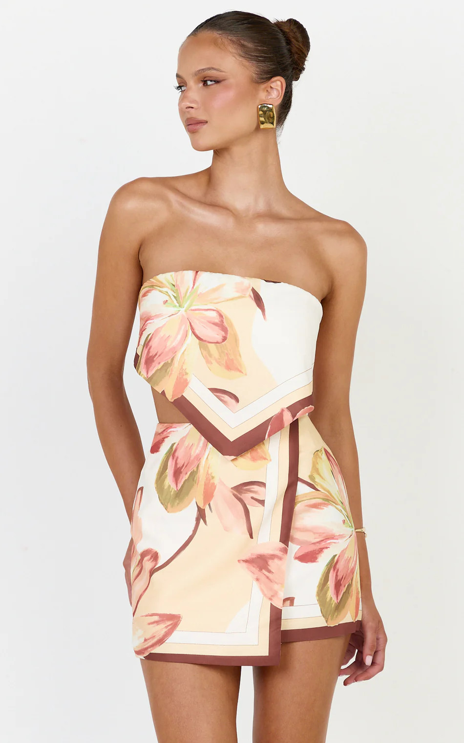 Bandana Tie Back Top in Yellow Retro Flower Border Print | Showpo (US, UK & Europe)