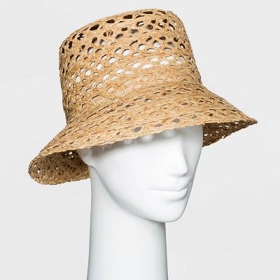 Women's Open Weave Raffia Straw Bucket Hat - A New Day™ - Natural | Target