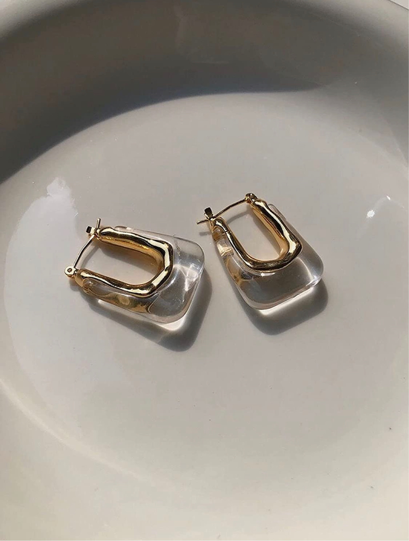 GOLD & CLEAR LUCITE HOOP EARRINGS | GEOMETRIC RECTANGLE ACRYLIC CLEAR EARRINGS

#LTKFind #LTKunder50 #LTKSale