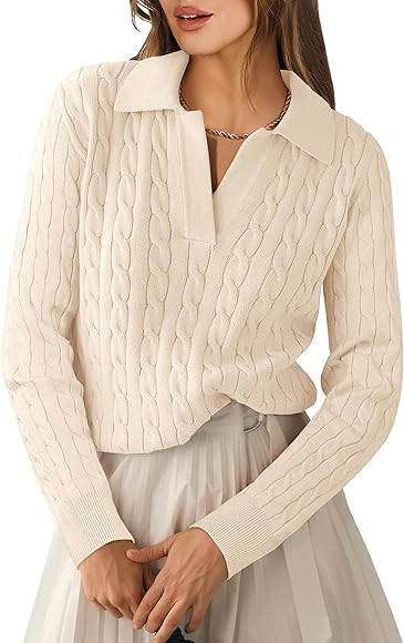 ANRABESS Womens Cable Knit Sweaters Long Sleeve V Neck Sweater Tops Casual Pullover Polo Shirts 2... | Amazon (CA)