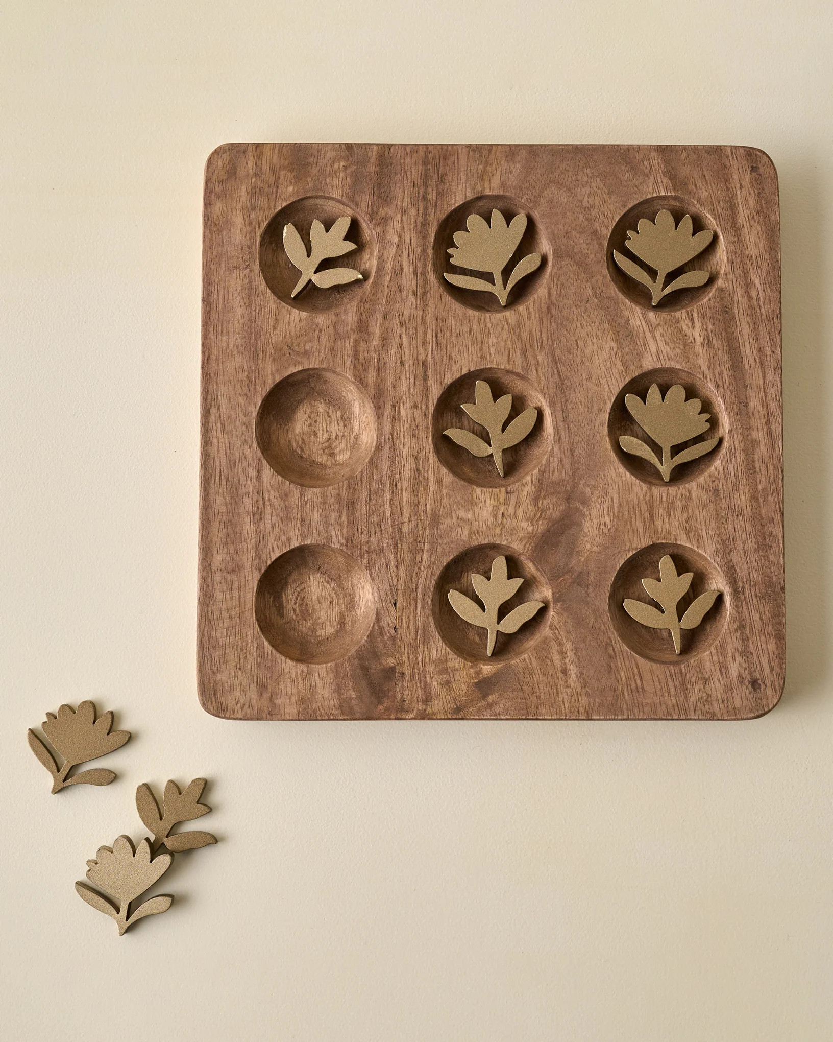 Hand Carved Wood Floral Tic Tac Toe | Magnolia