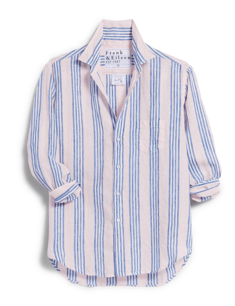 EILEEN Blue and Pink Multi Stripe, Italian Classic Linen | Frank & Eileen