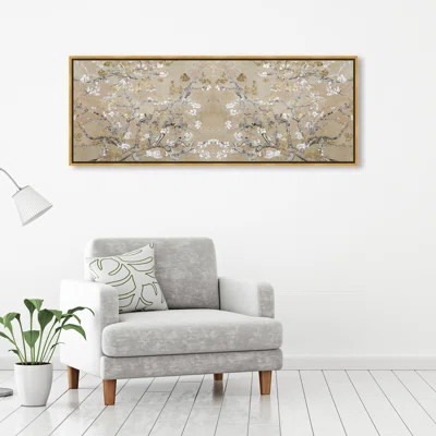 Large Floral and Botanical Van Gogh in Gold Blossoms Inspiration Twin, French Country Gold - Floater Frame Graphic Art on Canvas | Wayfair North America