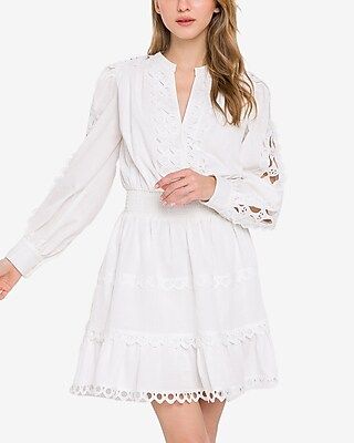 Endless Rose White Long Sleeve Lace Mini Dress White Women's S | Express