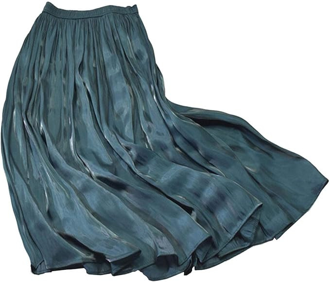 CHARTOU Womens Silky Lustrous Elastic Waist Pleated Accordion Midi Long Skirts | Amazon (US)