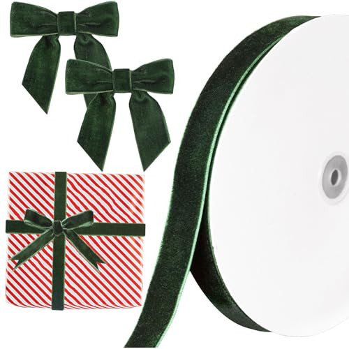 Christmas Dark Green Velvet Ribbon, 1 Inch x 30 Yard Vintage Single Face Spool Satin Velvet Ribbon for Christmas Wreath Decoration DIY Bow Craft Gift Wrapping Wedding Ornaments Party Home Decor | Amazon (US)
