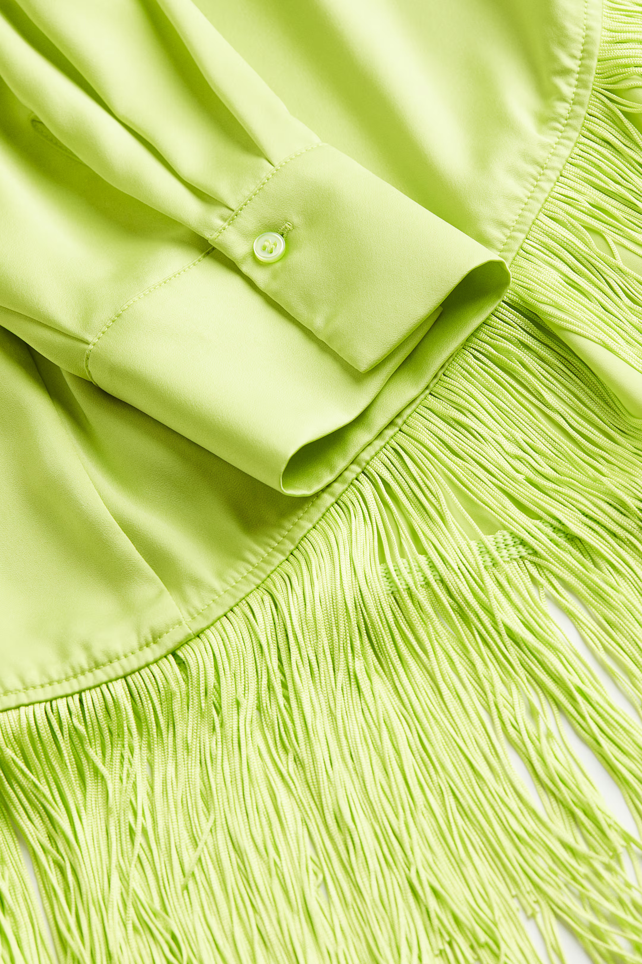 Fringe-trimmed Satin Wrap Dress - Lime green - Ladies | H&M US | H&M (US + CA)