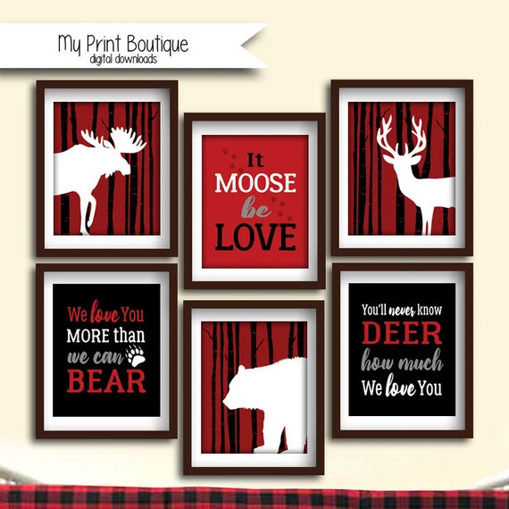 Instant Download 8x10 Inch Digital JPG Buffalo Plaid Forrest Nursery It Moose Be Love We Love You... | Etsy (US)
