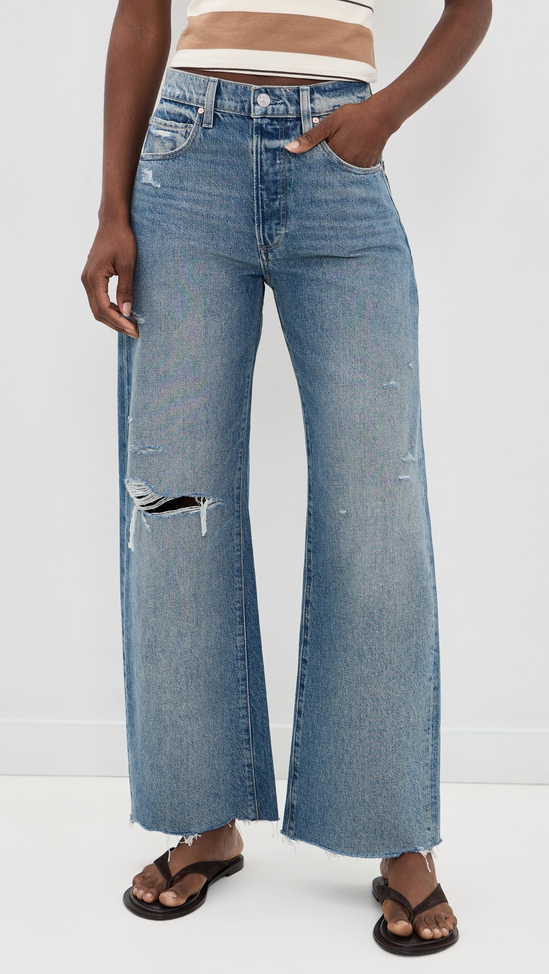 Arellia Skimmer Covered Button Fly Wide Leg Jeans | Shopbop